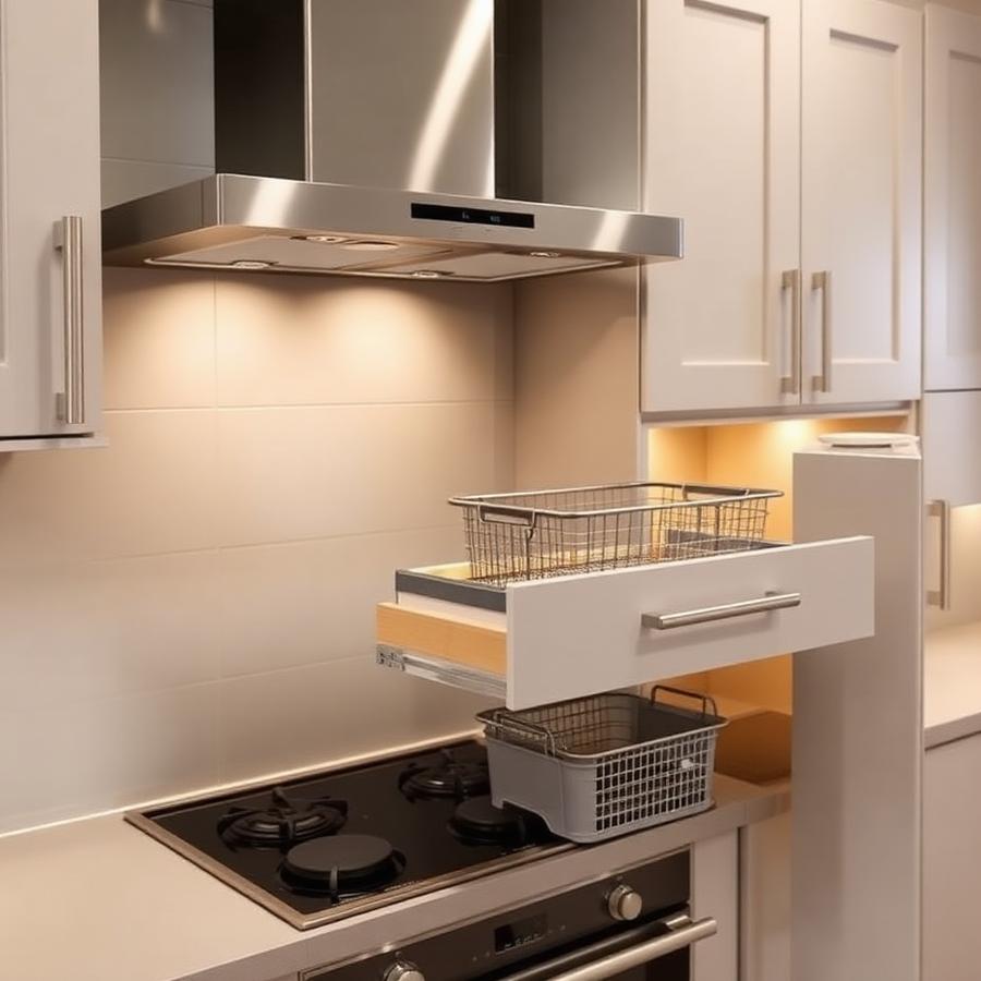 Modular kitchen chimney and pull-out accessories
