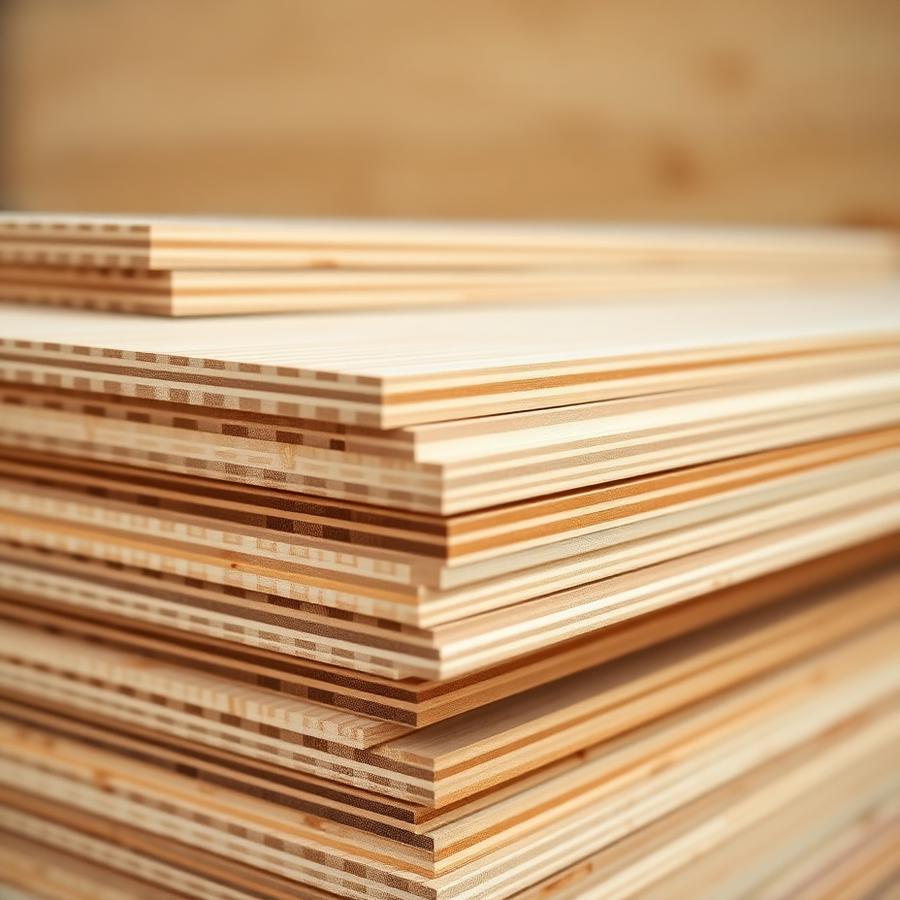 Stacked premium plywood sheets