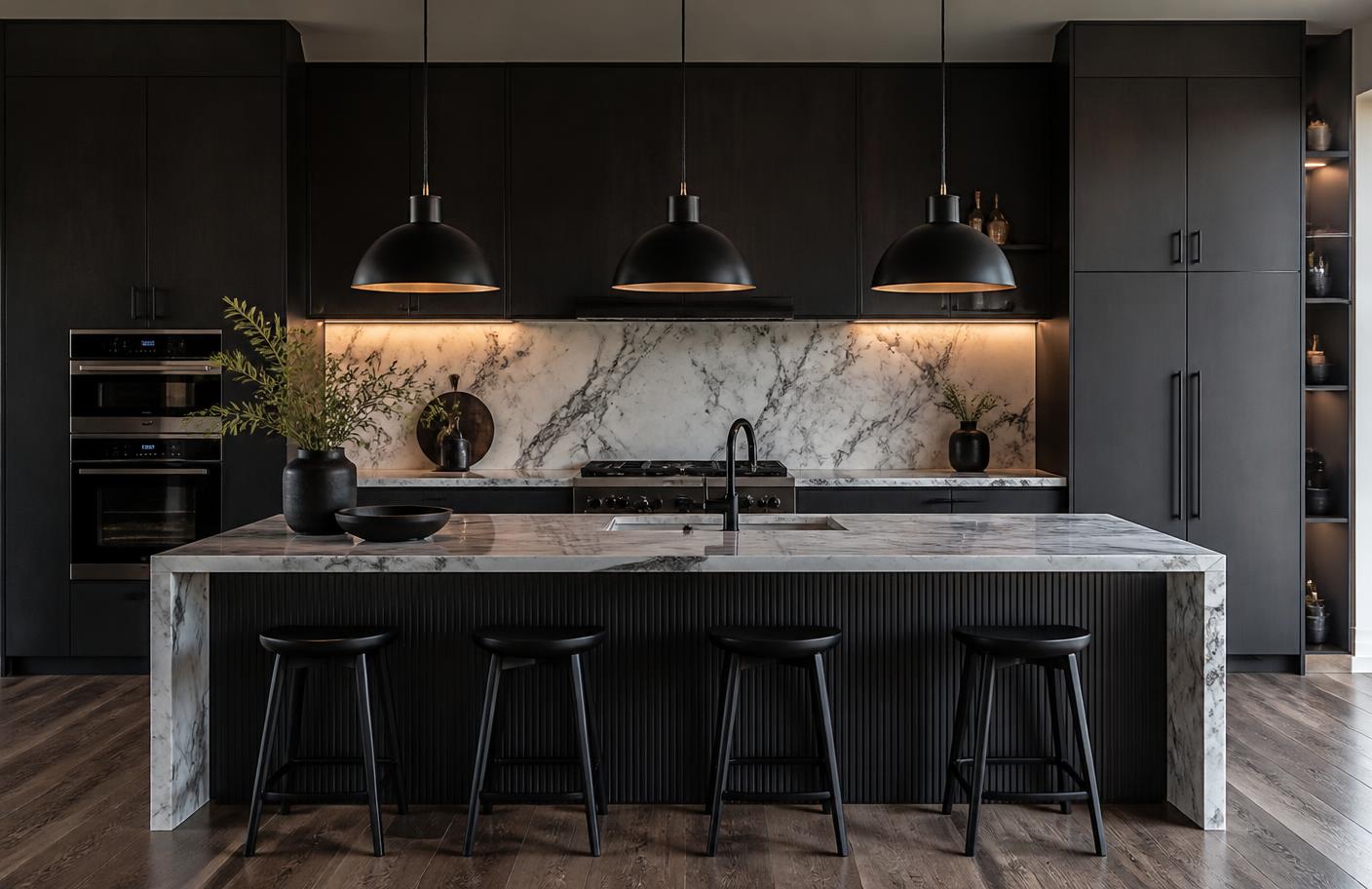Charcoal and marble luxury island kitchen